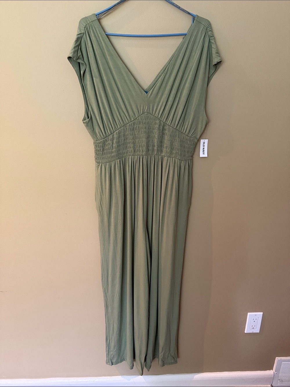 Old Navy Olive Green Smocked Jumpsuit
